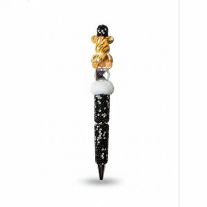 Black and Gold Tiger Design Bear Rhinestone Beaded Pen